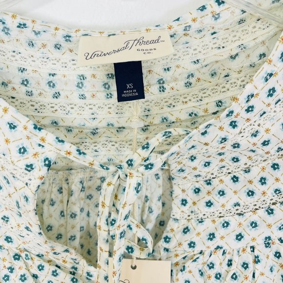 Universal Thread Womens Top XSmall Long Sleeve Tie Front Blouse White Floral New - Picture 7 of 10